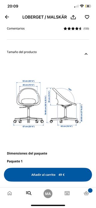 Silla escritorio Ikea blanca