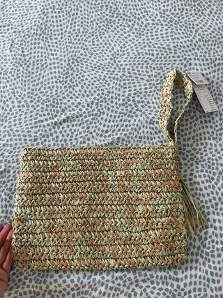 Bolso rafia beige y verde