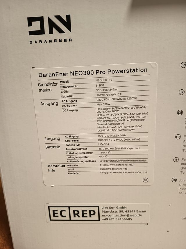 Estación energía portátil Daranener Neo 300 Pro 