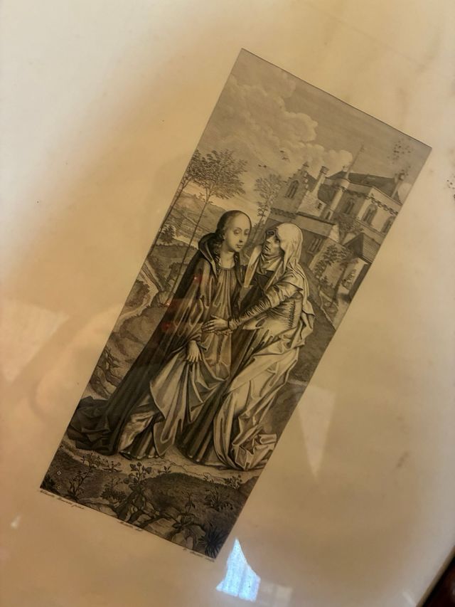 Stampa antica con cornice radica di noce