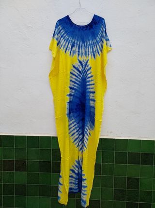 Kaftan algodón azul-amarillo