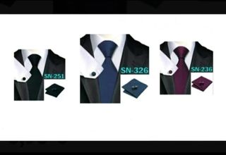 Juego corbata, pañuelo y gemelos