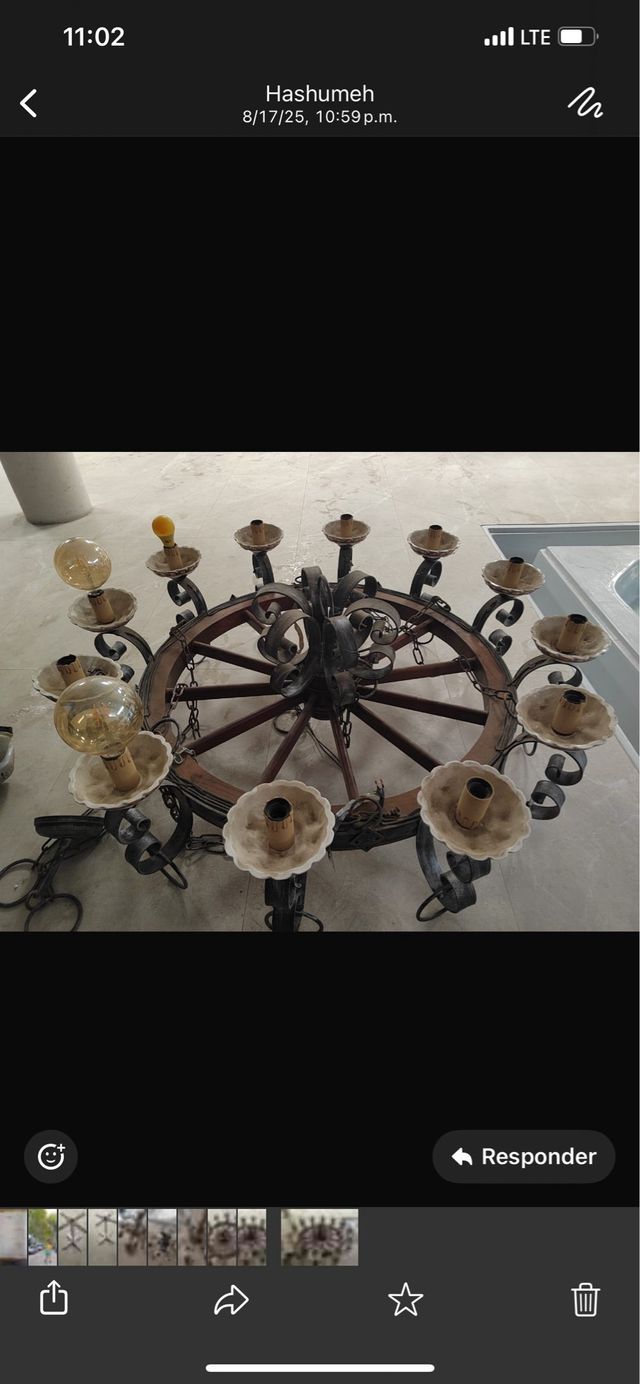 Lampara araña vintage madera metal