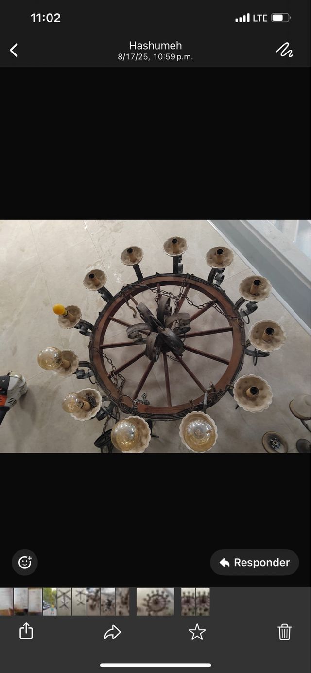 Lampara araña vintage madera metal