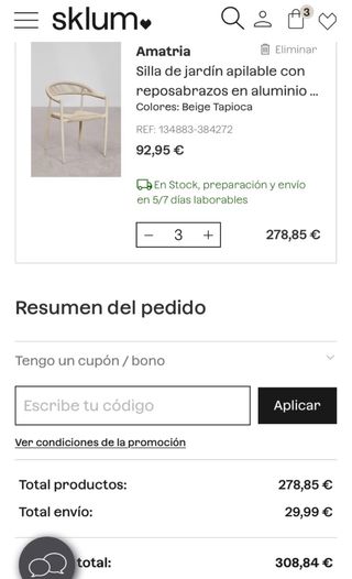 3 Sillas jardín Sklum NUEVAS