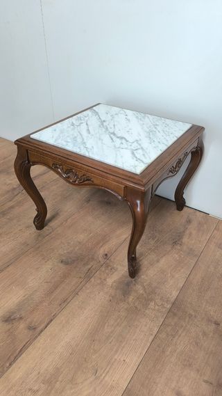 MESA BAJA CENTRO AUXILIAR DE MADERA Y MARMOL ANTIG