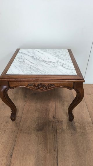 MESA BAJA CENTRO AUXILIAR DE MADERA Y MARMOL ANTIG