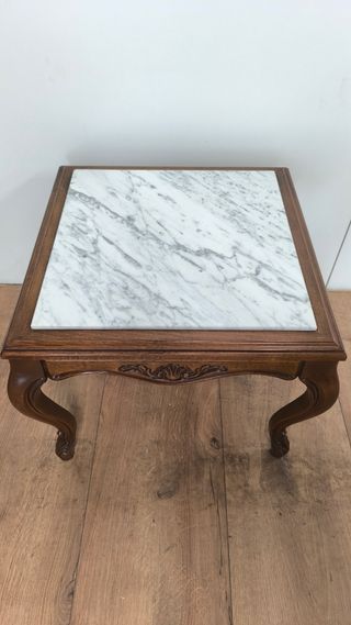 MESA BAJA CENTRO AUXILIAR DE MADERA Y MARMOL ANTIG