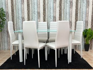 Nuevo! Mesa de comedor blanca - 6 sillas Poli Piel