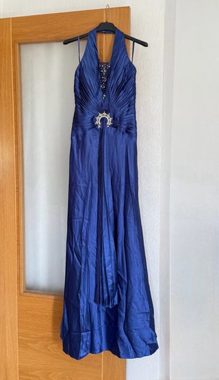 Vestido fiesta azul satinado