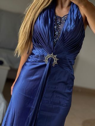 Vestido fiesta azul satinado