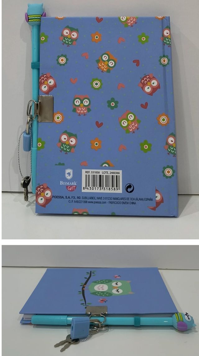 Diario con candado, bolígrafo - Owl