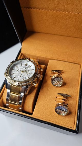 Reloj y Gemelos Hombre - Dorado Plata