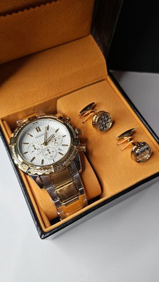 Reloj y Gemelos Hombre - Dorado Plata