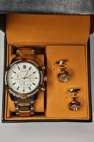 Reloj y Gemelos Hombre - Dorado Plata