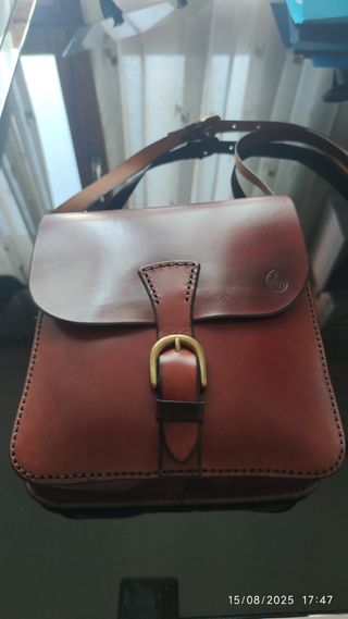 Bolso bandolera cuero auténtico marrón