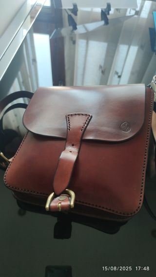 Bolso bandolera cuero auténtico marrón