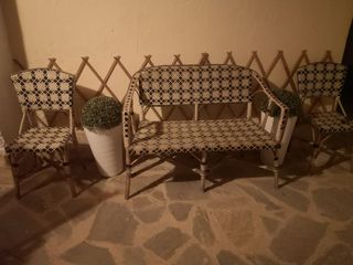Conjunto jardín mimbre beige