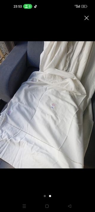 2 chales blancos algodón-lino cortinas o visillos