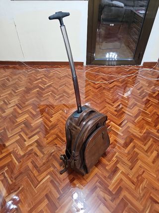 Maleta Cuero Marrón Asa Trolley