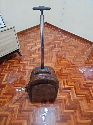 Maleta Cuero Marrón Asa Trolley