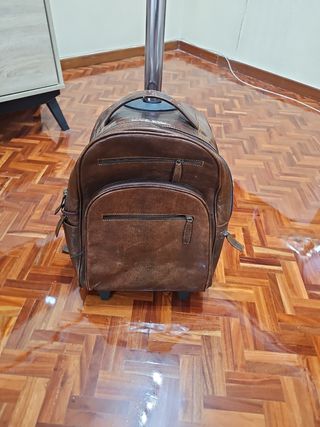 Maleta Cuero Marrón Asa Trolley