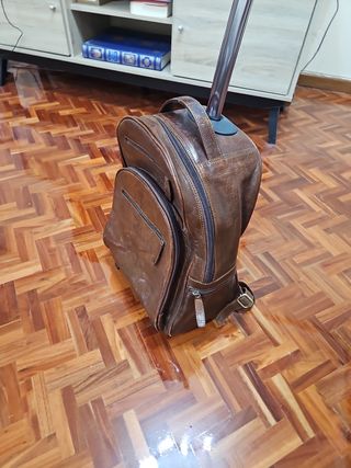 Maleta Cuero Marrón Asa Trolley