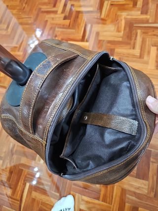 Maleta Cuero Marrón Asa Trolley