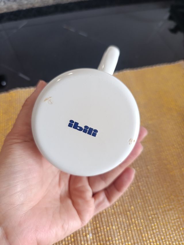 Taza metal esmaltada azul-blanca