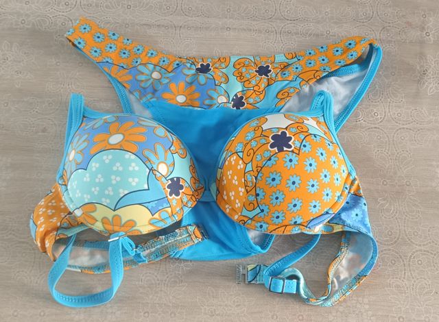 Bikini floral XL 85B azul-naranja