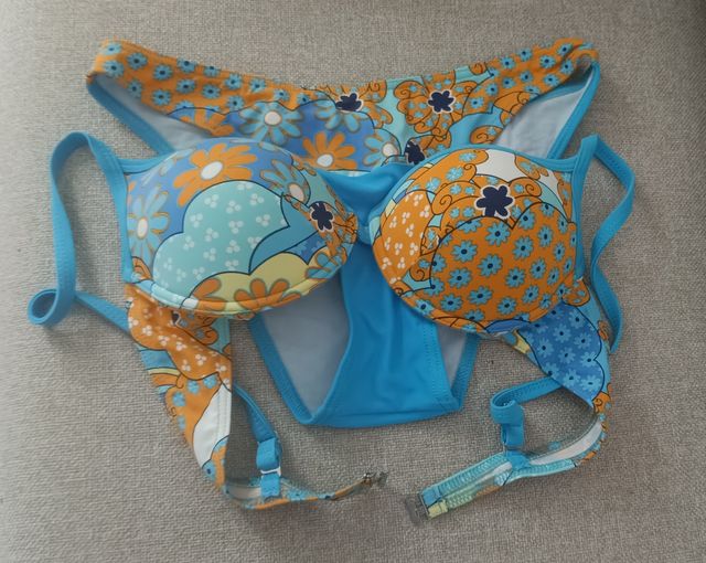 Bikini floral XL 85B azul-naranja
