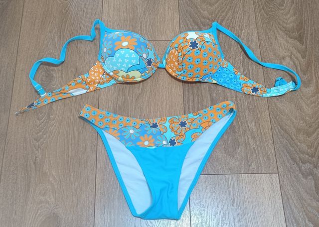 Bikini floral XL 85B azul-naranja