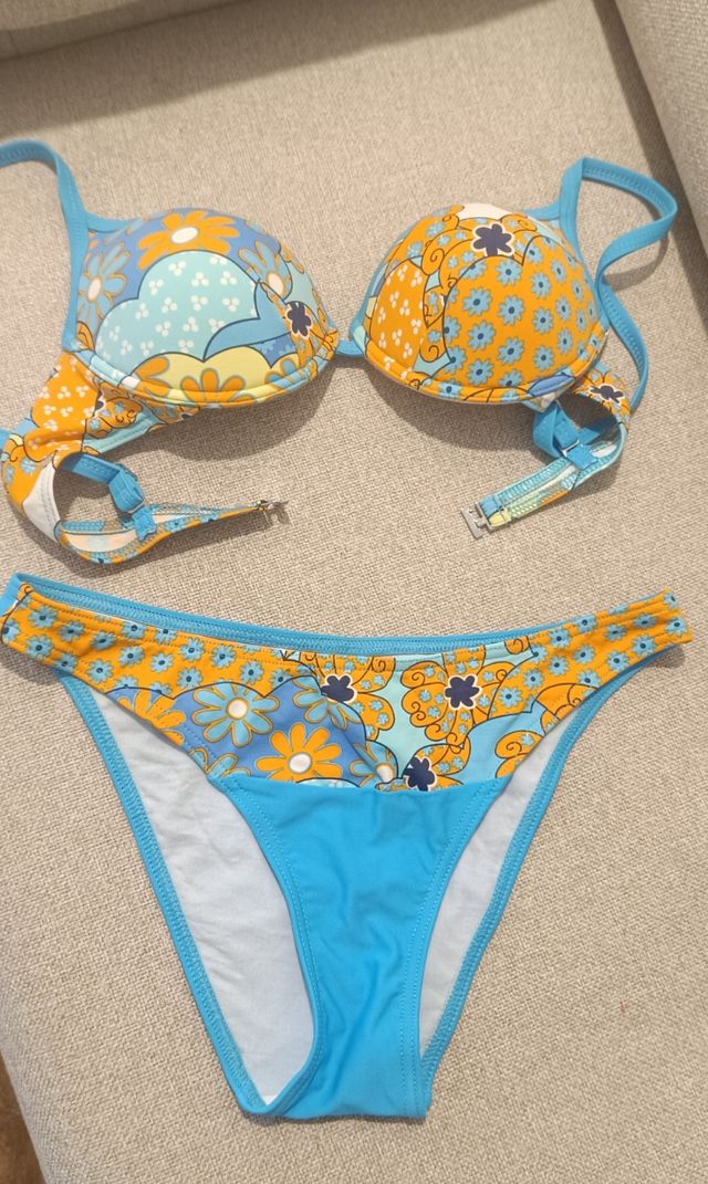 Bikini floral XL 85B azul-naranja