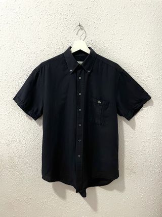 Camisa Lacoste Lino Negro de Verano Logo Bordado M