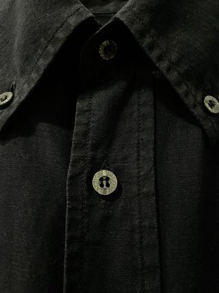 Camisa Lacoste Lino Negro de Verano Logo Bordado M