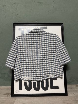 Blazer Zara a quadri blu e bianco