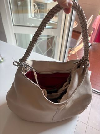 Borsa a mano beige in pelle