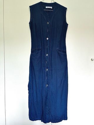Abito lungo in lino blu - vintage