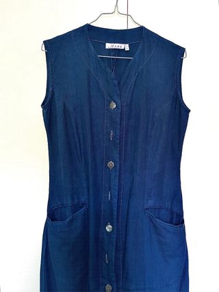 Abito lungo in lino blu - vintage