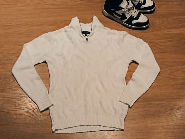 Maglione bianco - Girocollo con zip