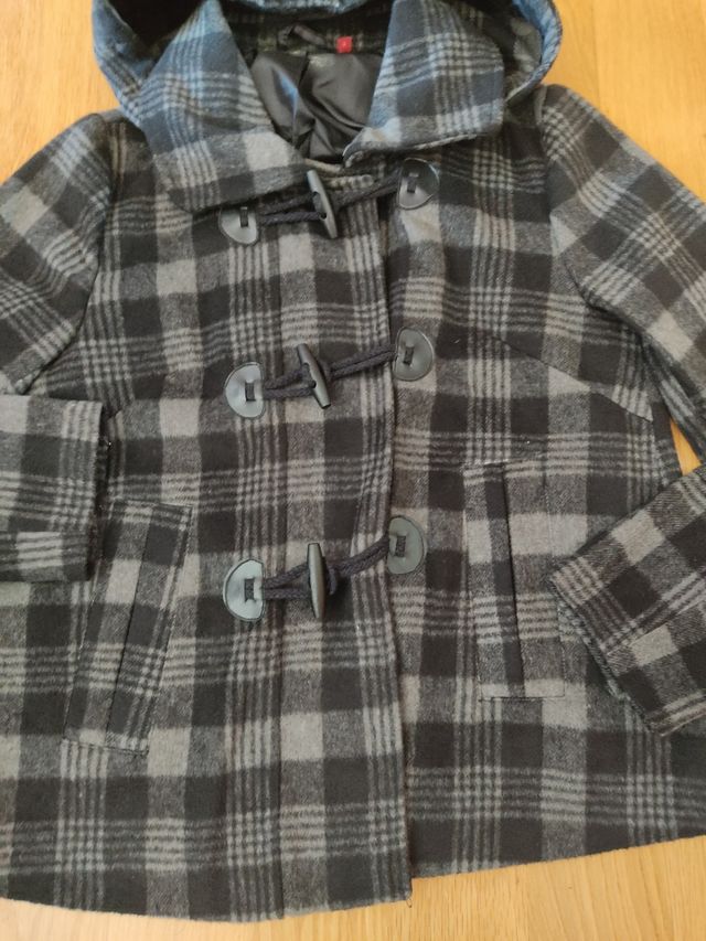 Abrigo capucha cuadros gris-negro talla 38