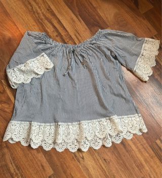 Blusa rayas vintage coquette encaje talla L Italia