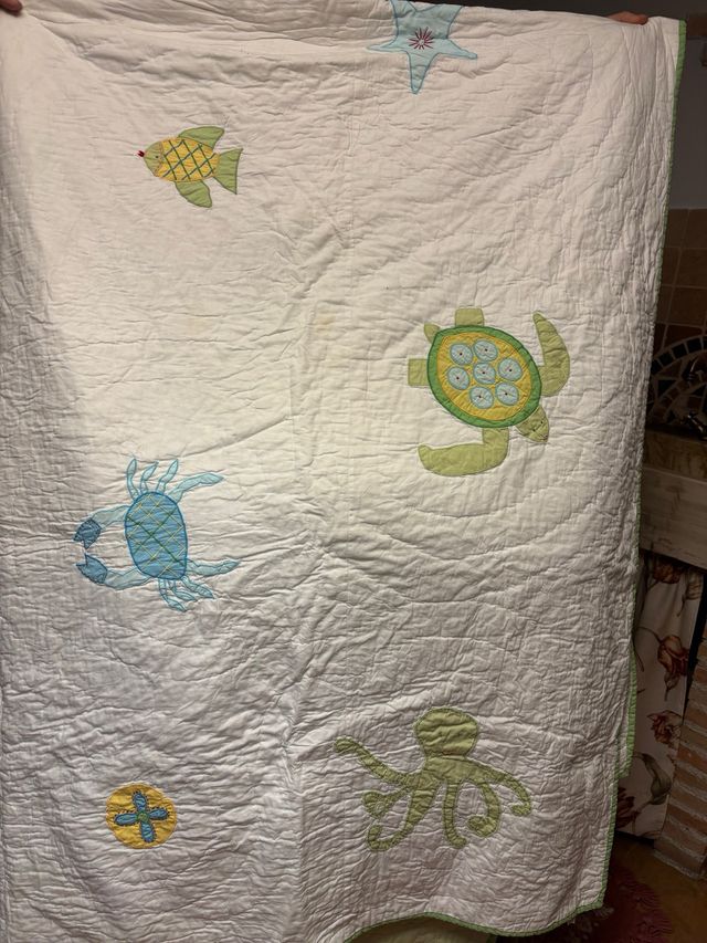 Edredon infantil | Cama verde e branca 90cm