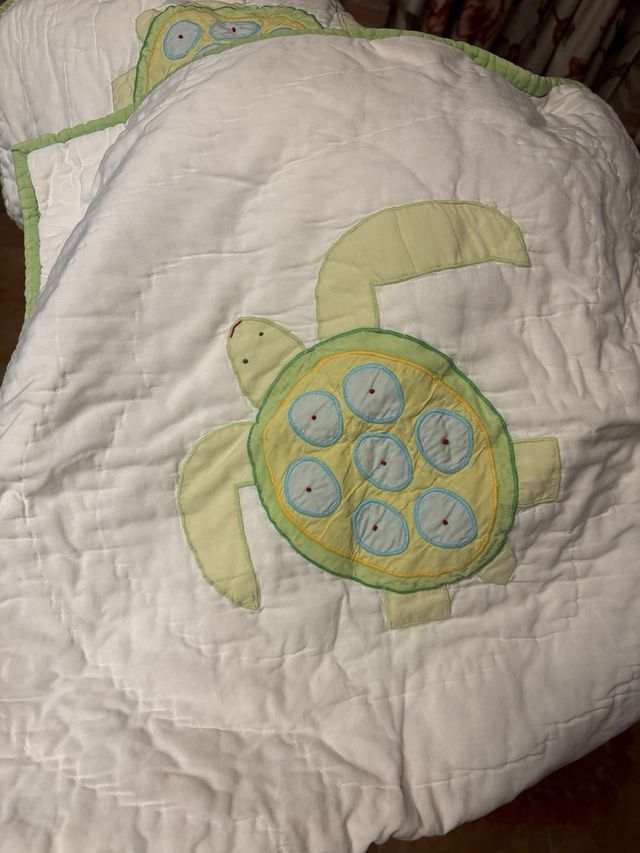 Edredon infantil | Cama verde e branca 90cm