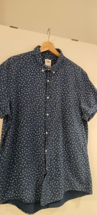 Camisa Zara Xl Relaxed Fit - Azul con Flores
