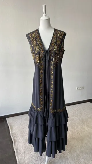 Kaftan gris bordado - Talla única