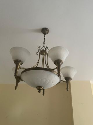 Lámpara techo cristal de roca y bronce 5 luces