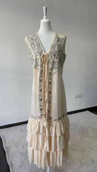 Kaftan beige bordado - Talla única