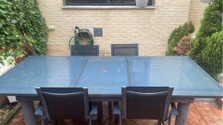 Mesa jardín cristal metal gris