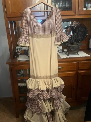 Vestido Flamenca lunares beige-rojo